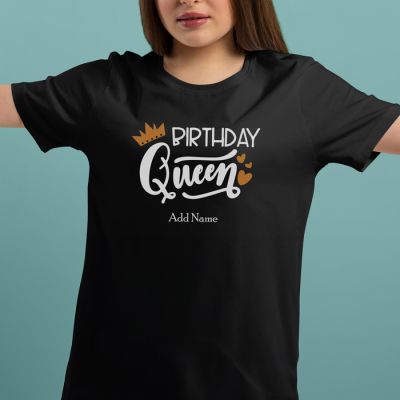 Birthday Queen Personalized Cotton T-Shirt - Black