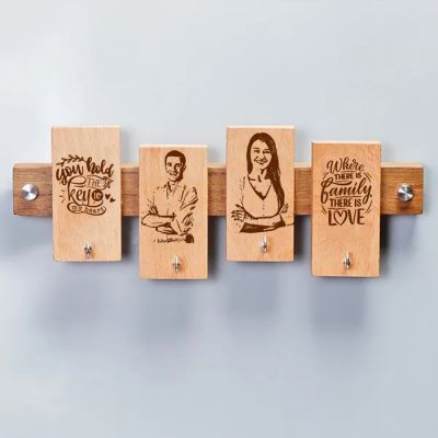 Personalised Couple Themed Wooden Keyholder