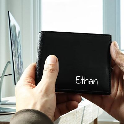 Personalized Black Leather Wallet for Men