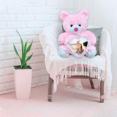 Pretty Pink Teddy Bear With Personalized Heart Panel