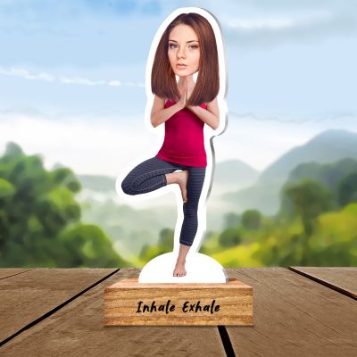 Personalized Yoga Pose Caricature with Wooden Stand