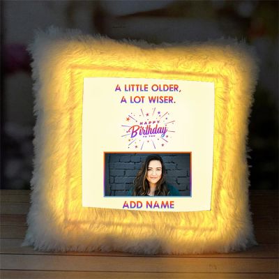 Birthday Wishes Personalized LED Fur Cushion