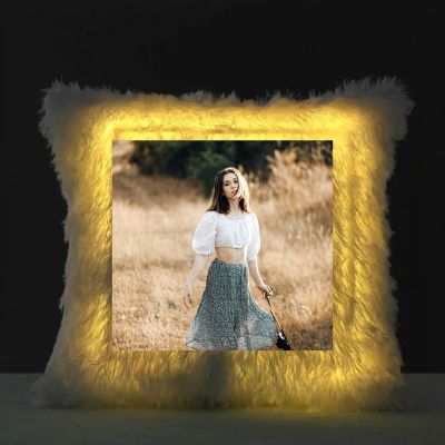 Square Shaped Personalized LED Fur Cushion