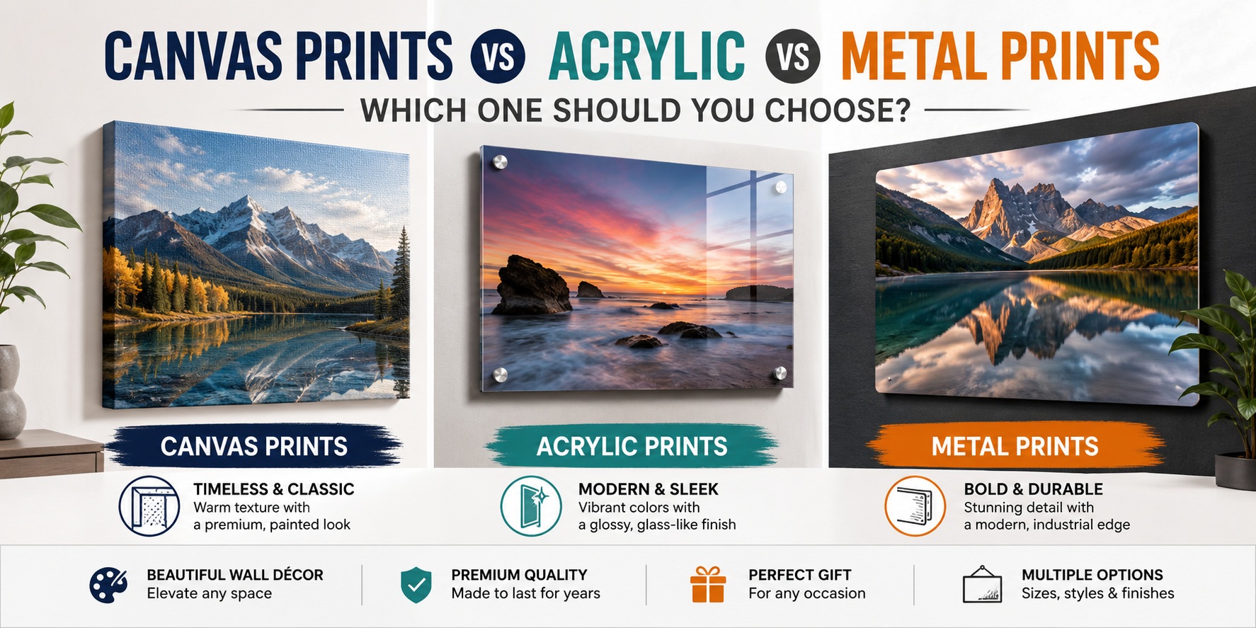 Canvas Prints vs Acrylic vs Metal Prints: Which Is Best? Canvas Prints vs Acrylic vs Metal Prints: Which Is Best?