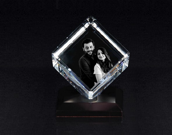 Custom-made 3D Crystal Cube with a Light Base